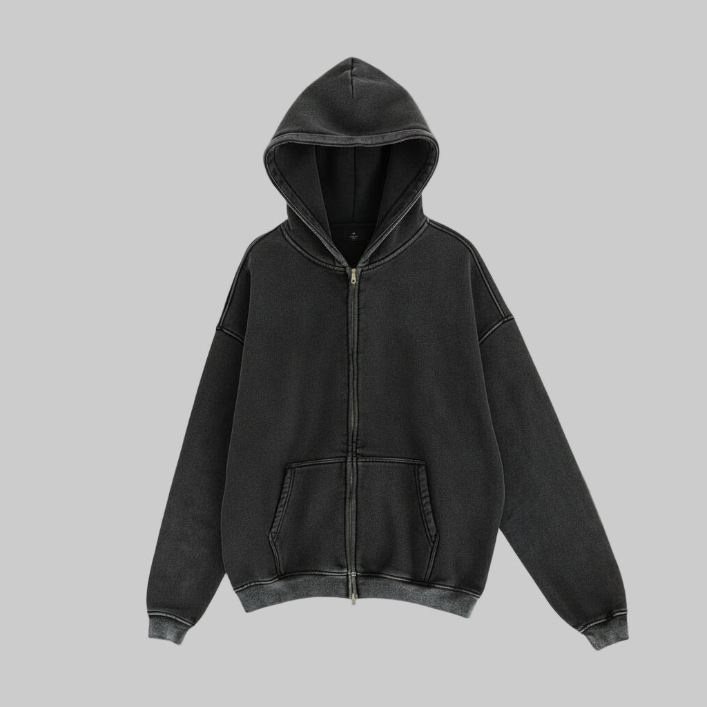 Mikkel™ | Vasket Zip Hættetrøje